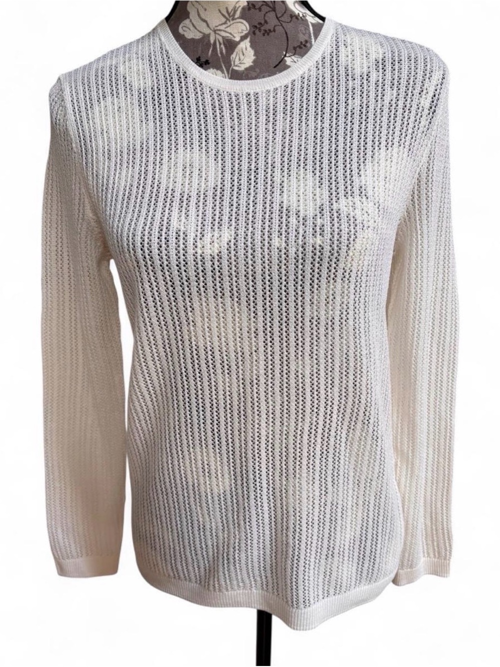 Uniqlo Cream Cable Knit Wool Acrylic Blend Long Sleeve Mesh Top Women’s Small